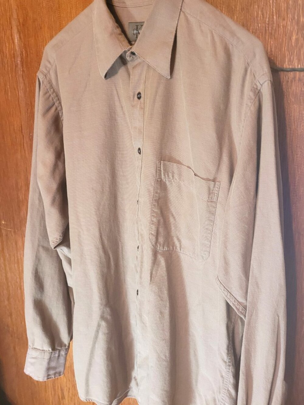 Vintage cK Calvin Klein Mens 15.5 34-35 Taupe Brown 100% Cotton Button Up Shirt